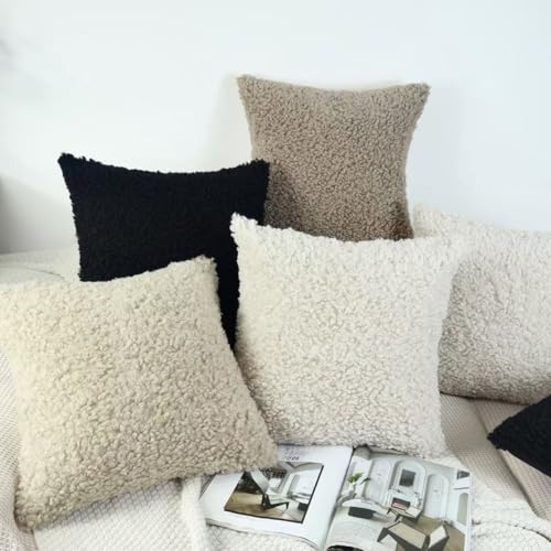 OYIMUA Black Faux Fur Boucle Throw Pillow Covers 20x20, Set of 2