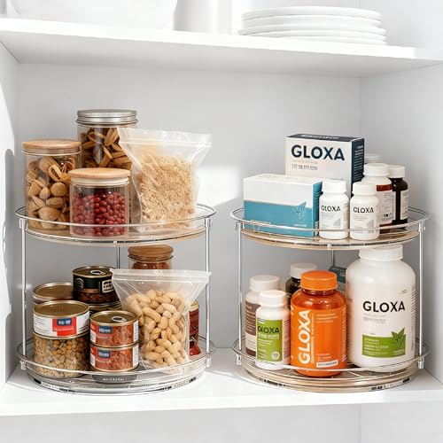 GLOXA 2-Tier Lazy Susan Turntable Organizer, 9.25" Rotating Spice Rack (1 Pack)