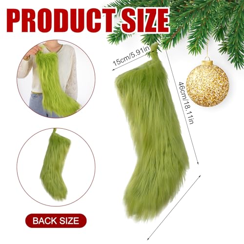 18 Inch Green Christmas Stocking Faux Fur Holiday Stocking Gift Bag