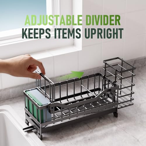 Black Sponge Holder for Kitchen Sink - Rustproof Stainless Steel Caddy