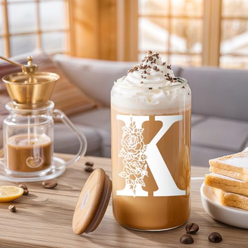 Personalized Initial Glass Cup with Lid & Straw - Ideal Gift for Women