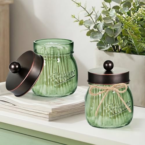 SheeChung 2 Pack Green Mason Jar Qtip Dispenser with Oil Rubbed Bronze Lids