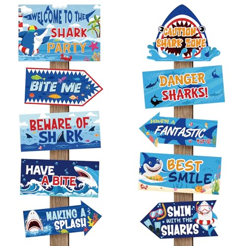 Hooqict Shark Birthday Party Decorations – 20pcs Welcome Signs for Kids Boys Under The Sea Ocean Beach Theme