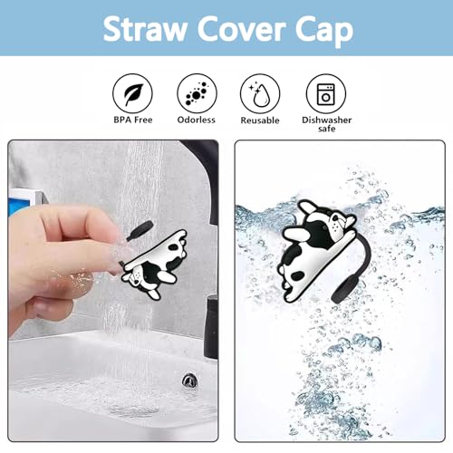 Bulldog Straw Toppers for Stanley Cups 4 Pcs Silicone Straw Covers