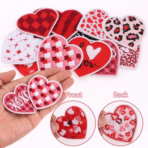 12 Assorted Embroidered Iron-On Heart Patches for DIY Clothing