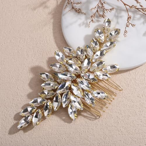 Denifery Gold Crystal Bridal Hair Comb with Rhinestones