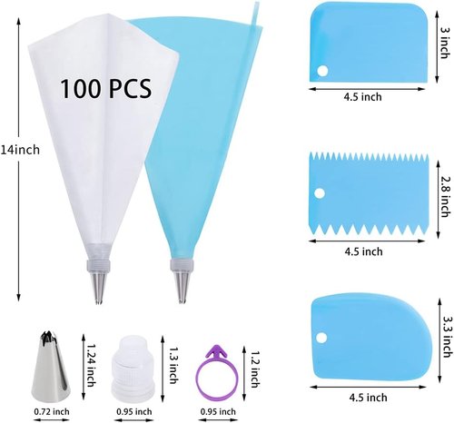 100Pcs Piping Bags Set by [Brand Name] - 12 Inch Disposable Icing Bags for Cake Decorating | Includes Reusable Bags & Frosting Tips