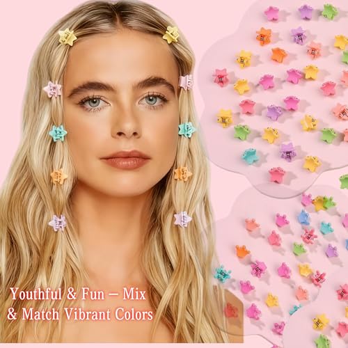 Mini Hair Claw Clips 100 Pcs Colorful Plastic Star & Crown Hair Accessories