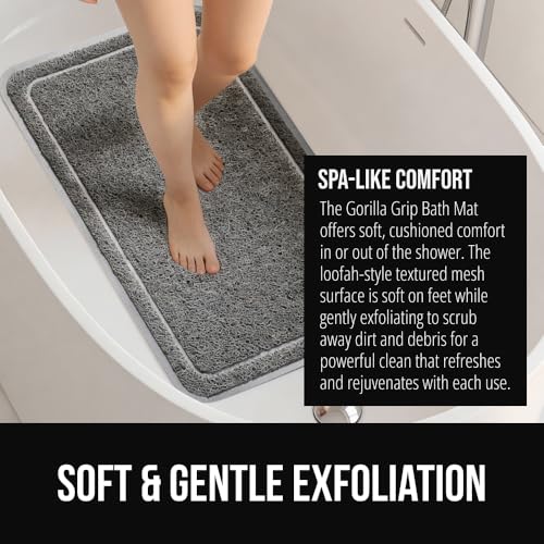 GORILLA GRIP Exfoliating Shower Mat, 24x16 Inch Gray Loofah Bath Mat