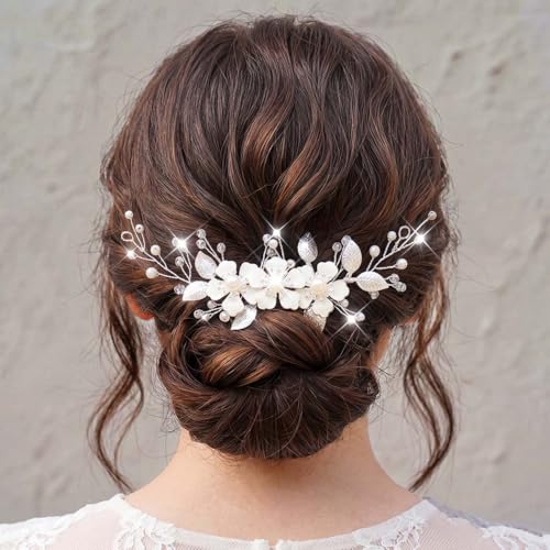 Catery Silver Wedding Hair Vine with Pearls and Crystals for Brides