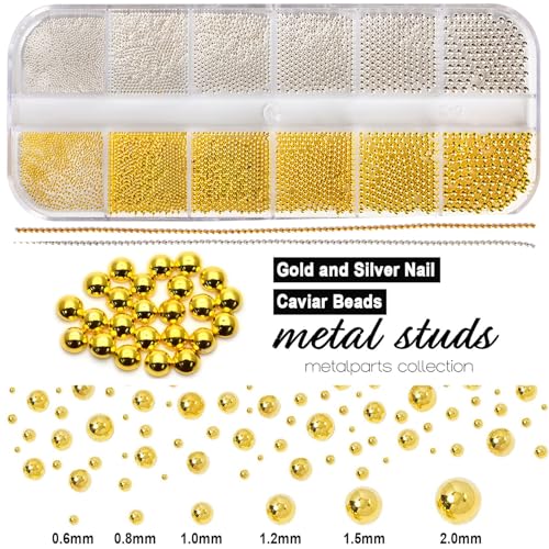 Gold & Silver Nail Caviar Beads and Flatback Pearls Set with Tools