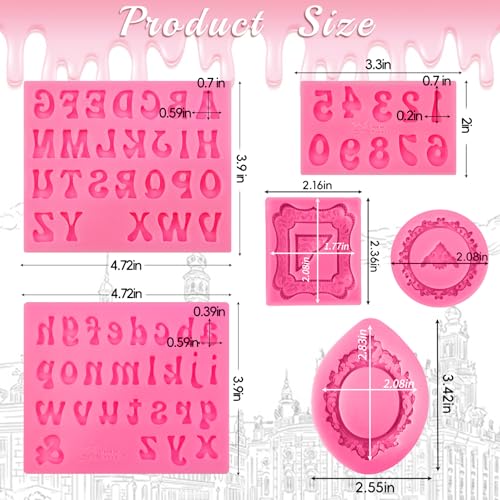 6-Piece Silicone Mold Kit: Baroque Picture Frames, Letters, and Numbers