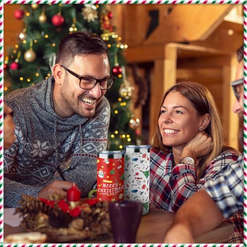 2 Pack Christmas 20oz Stainless Steel Skinny Tumblers with Lid & Straw - Holiday Gift
