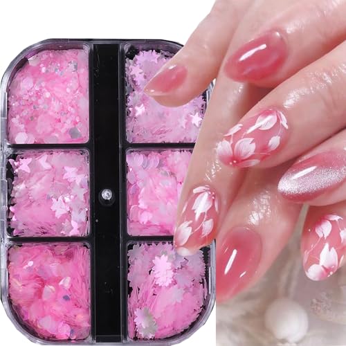 Cherry Blossom Nail Art Glitter Sequins 6 Grids Mixed Butterfly and Heart