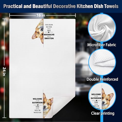 Corgi Lover Hand Towels Set of 2 - Funny Dog Gifts, 16x24 Inches