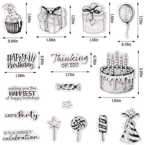 Estivaux Birthday Clear Stamps for Card Making - Cake & Balloons