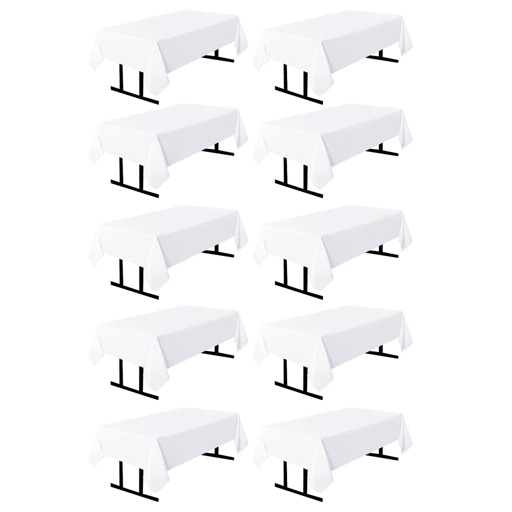 TUOTPE 10 Pack White Square Tablecloths, 60 x 102 Inch Stain Resistant and Wrinkle Polyester Fabric Washable Table Clothes Cover for 6 Foot Table, Wedding, Reception Banquet, Birthday Party