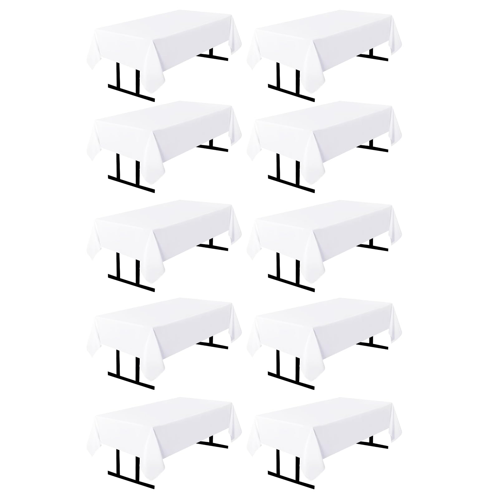 TUOTPE 10 Pack White Square Tablecloths, 60 x 102 Inch Stain Resistant and Wrinkle Polyester Fabric Washable Table Clothes Cover for 6 Foot Table, Wedding, Reception Banquet, Birthday Party
