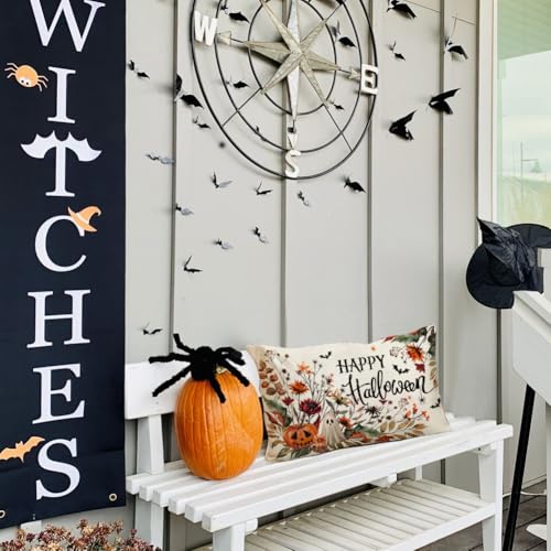 Halloween Pillow Cover 12x20 Inch Pumpkin Ghost Bat Decor