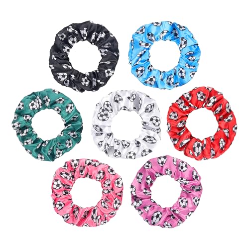 Doneace Soccer Hair Scrunchies 7-Color Elastic Football Ponytail Holders for Sports Girls