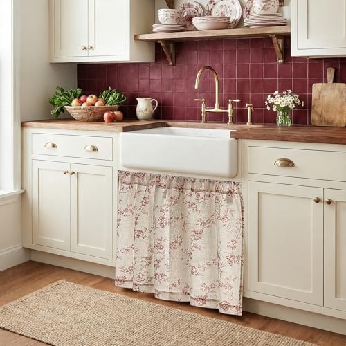jinchan Floral Linen Kitchen Tier Curtains - 24 Inch, 2 Panels