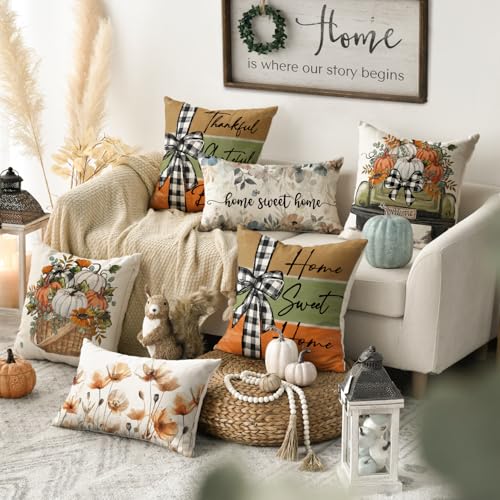 18" x 18" AVOIN Fall Pumpkin Truck Throw Pillow Covers - Set of 4