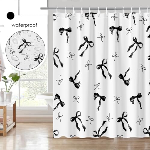 Mocsicka Coquette Bow Shower Curtain, Waterproof Polyester, Black, 71x71 Inch