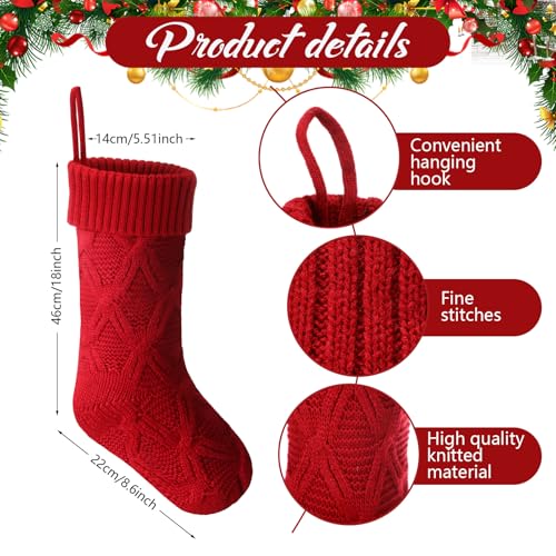 Large Christmas Stockings Set with Leather Name Tags - 18 Inch, Red Green White