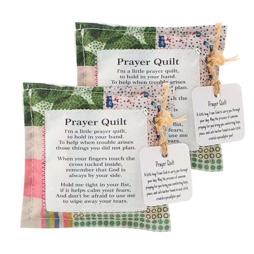 NINEFOX Handmade Pocket Prayer Quilt Set with Wooden Cross - 2 Pack