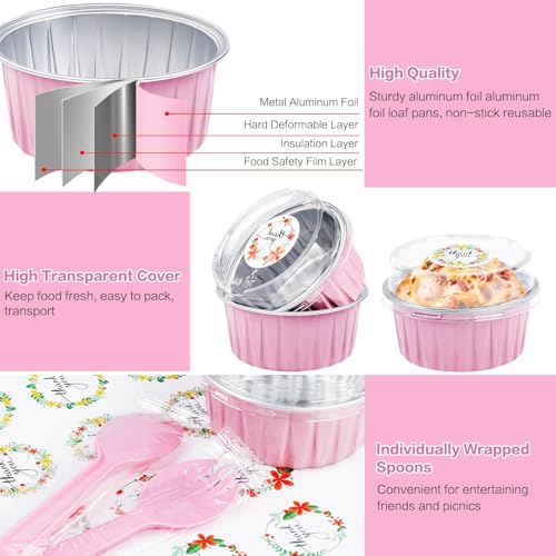 Pink Mini Cake Pans with Lids - 30Pcs Aluminum Foil Baking Set