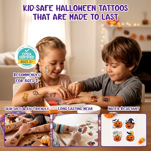 Decorably Halloween Temporary Tattoos for Kids 224 Pcs 56 Sheets Non-Toxic