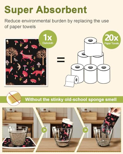 Miss Adola Swedish Dishcloths - 5 Pack Reusable Animal Forest Cleaning Cloths