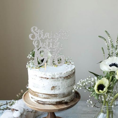 50th Birthday Cake Topper Silver Glitter Straight Outta 1976