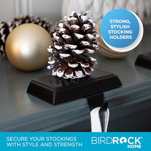 Christmas Stocking Holders Set of 4 - Black Mantle Hooks for Holiday Decor