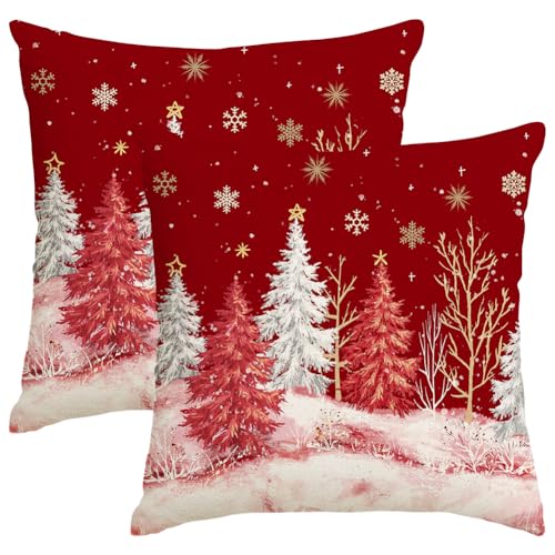 RABUSOFA Christmas Pillow Covers 18x18 Set of 2 Red Winter Holiday Decor
