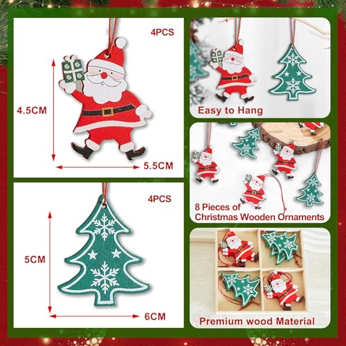 Wooden Christmas Tree Ornaments Set Santa Claus Hanging Decorations 8PCS