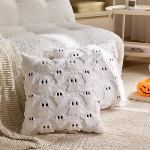 Halloween Ghost Pillow Covers Set of 2, 16x16 Inch Plush