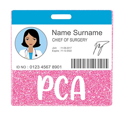 Plifal Pink Nurse Badge Buddy Card Holder Glitter Horizontal ID Tag for Personal Care Assistants