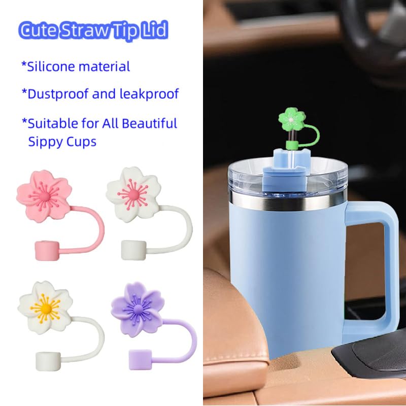 Flower Silicone Straw Covers for Stanley Cups - 5 Pack