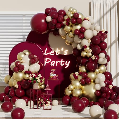 Burgundy Balloon Arch Kit - 165 Pcs with Gold & White Balloons