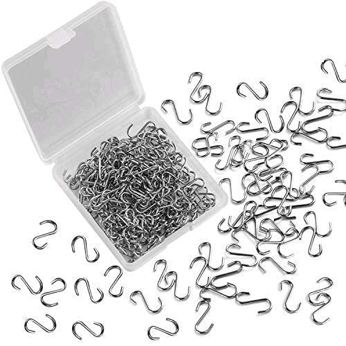 FEBSNOW 250pcs Mini S Hooks 14mm Small Metal Wire Hangars with Storage Box