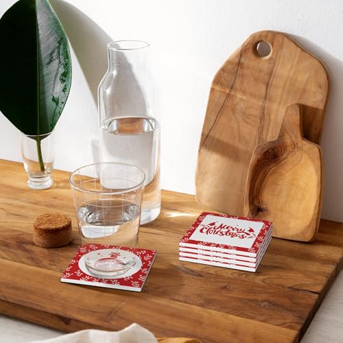 Christmas Ceramic Coaster Set with Snowflake & Tree Designs - 4 Pieces Variation of THIS listing