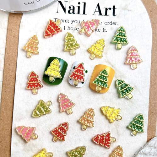 50Pcs 3D Christmas Nail Charms Gold Xmas Tree Crystals & Rhinestones