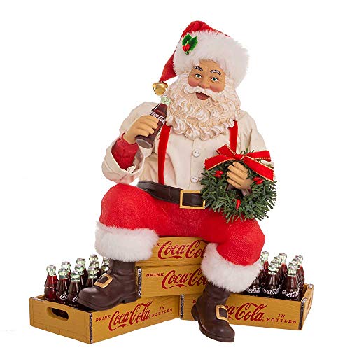 Coca-Cola Santa Sitting on Crates Holiday Decor - 9 Inch Kurt Adler Figurine