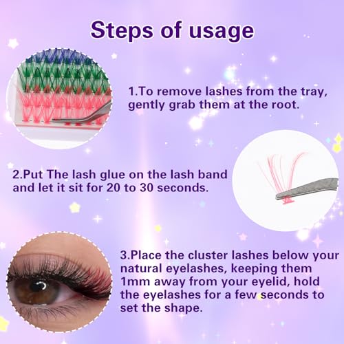 Amabro Colored Eyelash Extensions 120 PCS D Curl Mixed Lash Clusters