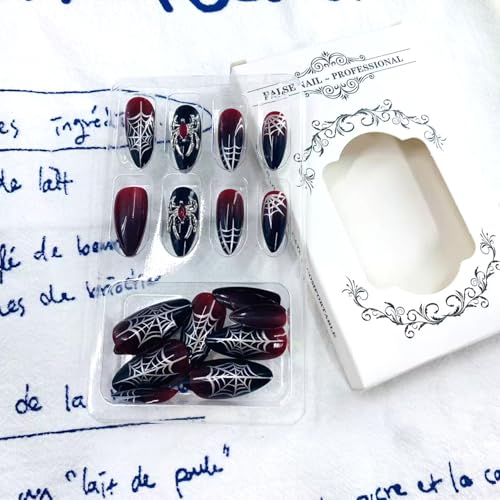 Halloween Press on Nails 3D Spider Design Medium Almond False Nails