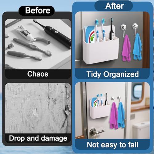 Palksky Magnetic Toothbrush Holder with 2 Hooks - 1 Pack Cruise Organizer
