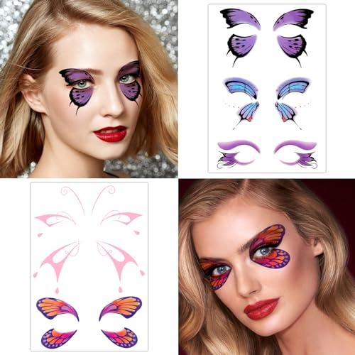 Konsait Butterfly Temporary Tattoos - 17 Pairs Eye Face Sticker Makeup