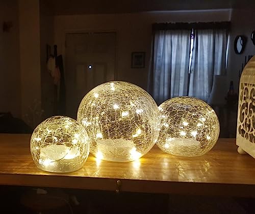 Battery Operated Crackle Globe LED Lamp No Timer - Gold Mercury Finish