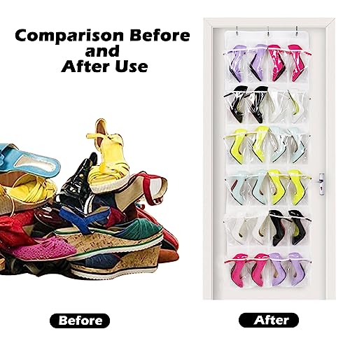 QUMENEY 24-Pocket Over-The-Door Shoe Organizer, Hanging Mesh Holder - 1pc